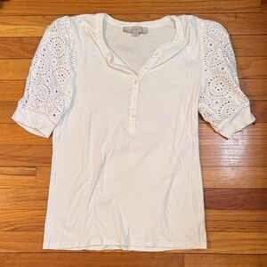 LOFT Ivory Eyelet Sleeve Blouse